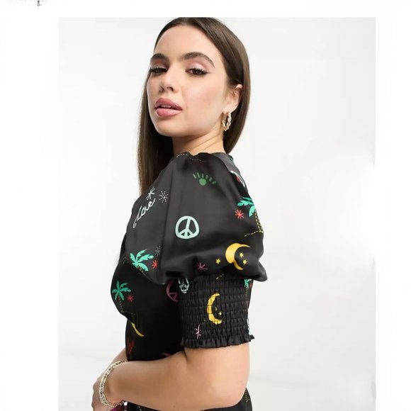 NWT Never Fully Dressed Puff Sleeve Maxi in Neon Paradise Print - Size  6 Petite - Picture 4 of 11